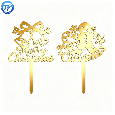 品質 オーダーメイド メリークリスマス アクリルケーキ トッパー ミラー ゴールド Xマスケーキ ピック 休日のパーティーケーキの飾り付け 工場